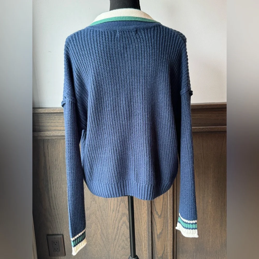 SO Navy Blue Women's Sweater with Striped Collar nwot large - Picture 5 of 8